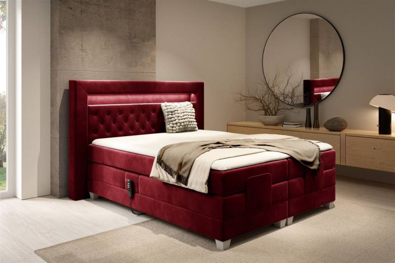 Boxspringbett Elektrisch Bett ARMANDO 200x200cm in Stoff Fresh Rot von Fun Möbel