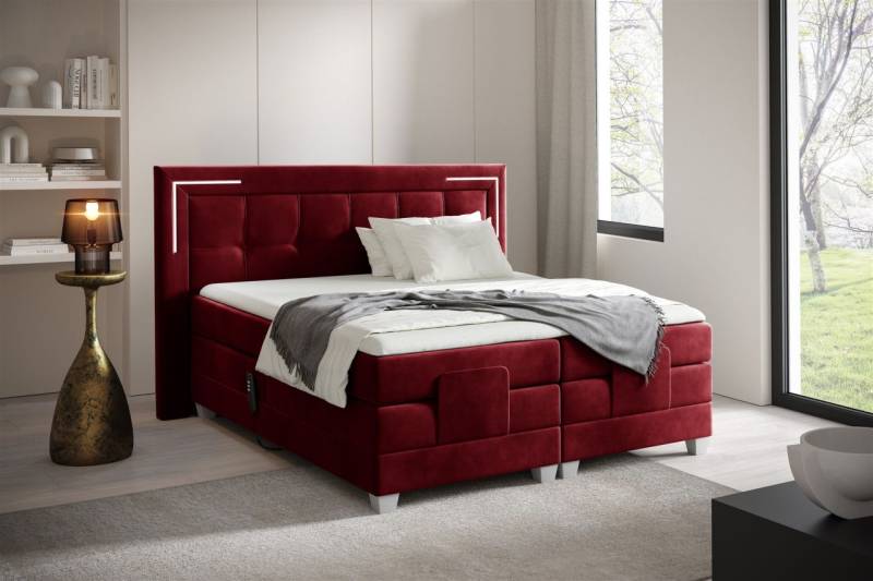 Boxspringbett Elektrisch Bett DORES 200x200cm in Stoff Fresh Rot von Fun Möbel