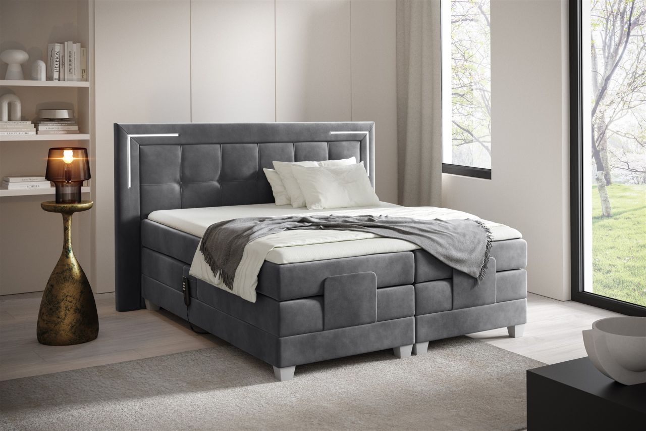 Boxspringbett Elektrisch Bett DORES 200x200cm in Stoff Fresh Stahlgrau Boxspringbett Elektrisch Bett DORES 200x200cm in Stoff Fresh Stahlgrau von Fun Möbel