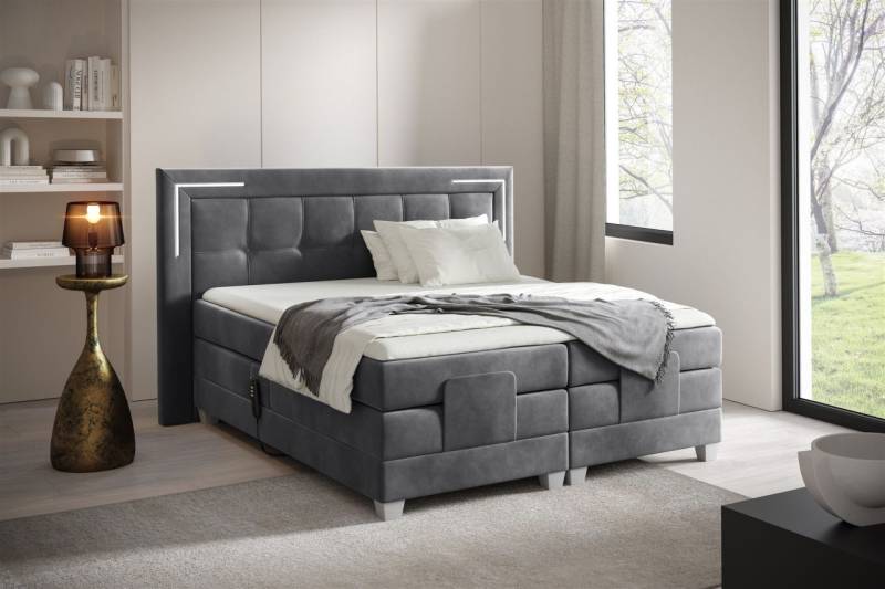Boxspringbett Elektrisch Bett DORES 200x200cm in Stoff Fresh Stahlgrau von Fun Möbel