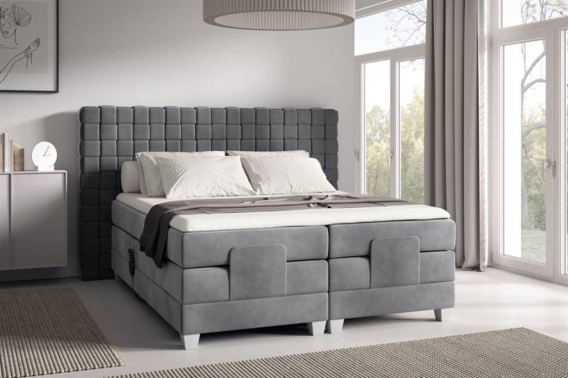 Boxspringbett Elektrisch Bett VIDAL 200x200cm in Stoff Fresh Grau von Fun Möbel