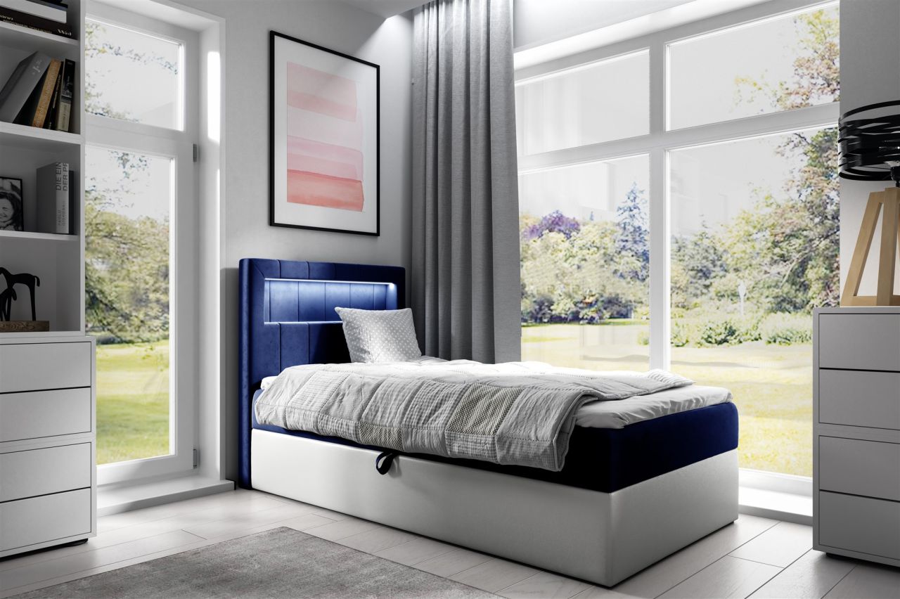 Boxspringbett Gästebett Kinderbett FABIAN Nr.1 100x200cm Weiss-Blau von Fun Möbel
