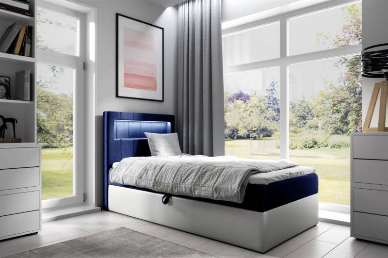 Boxspringbett Gästebett Kinderbett FABIAN Nr.1 100x200cm Weiss-Blau von Fun Möbel