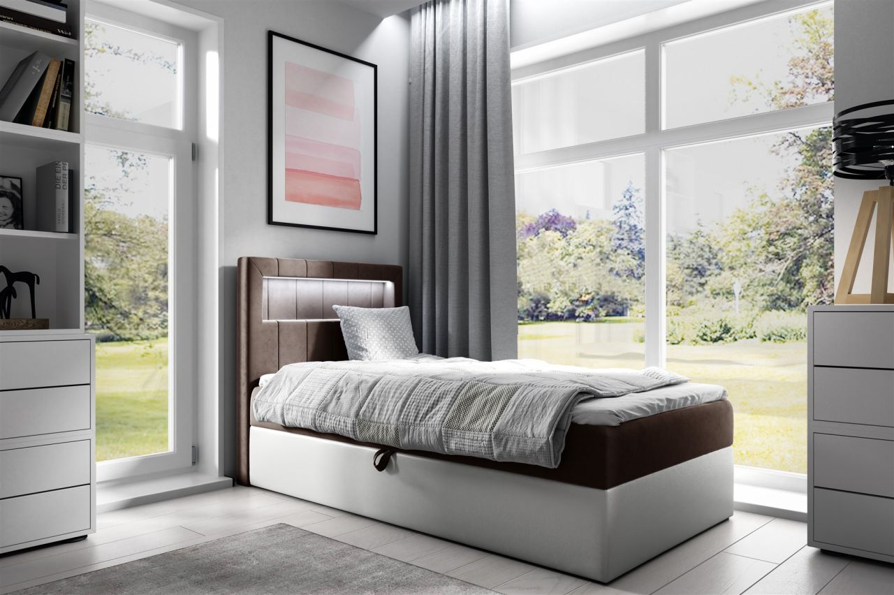 Boxspringbett Gästebett Kinderbett FABIAN Nr.1 100x200cm Weiss-Braun von Fun Möbel
