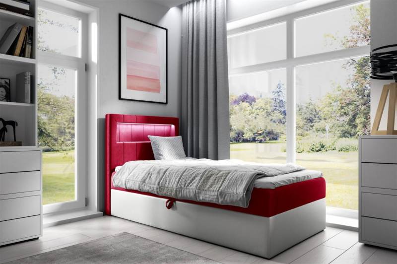 Boxspringbett Gästebett Kinderbett FABIAN Nr.1 80x200cm Weiss-Rot von Fun Möbel