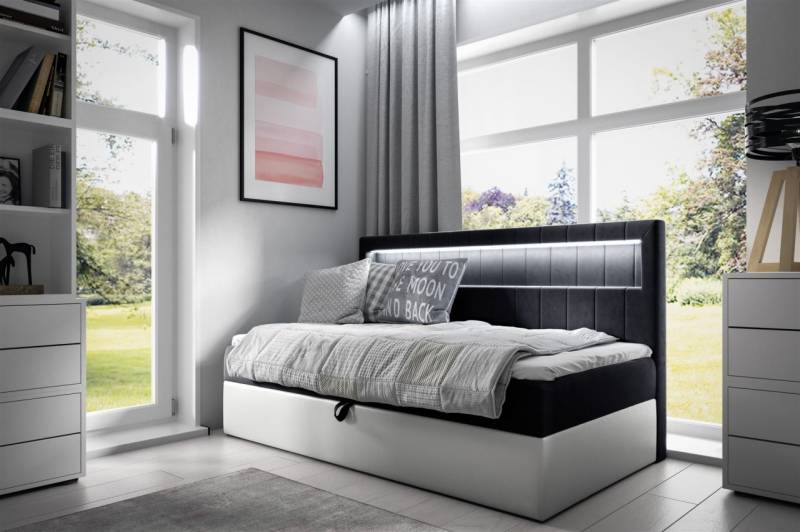 Boxspringbett Gästebett Kinderbett FABIAN Nr.2 80x200cm Weiss-Schwarz von Fun Möbel