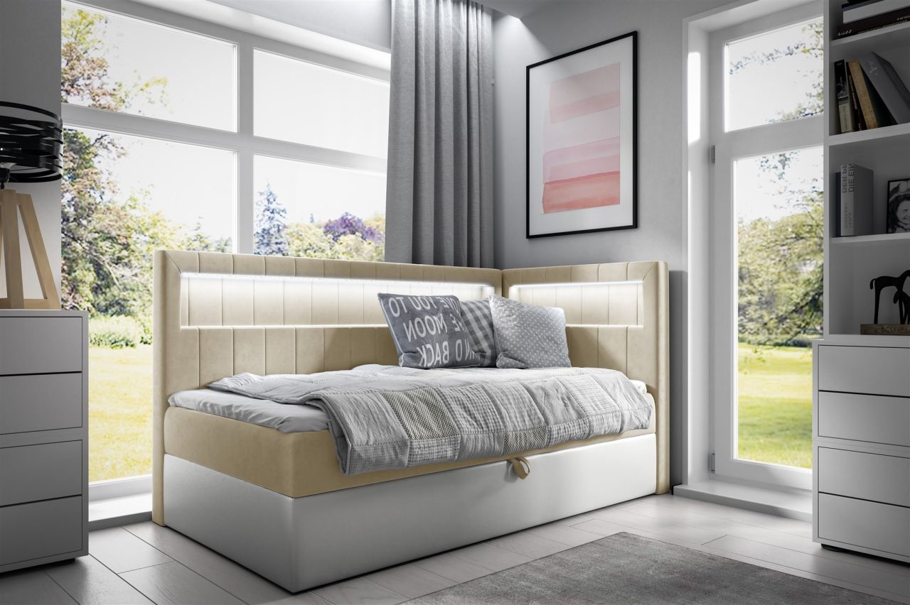 Boxspringbett Gästebett Kinderbett FABIAN Nr.3 100x200cm Weiss-Beige Seite Re... Boxspringbett Gästebett Kinderbett FABIAN Nr.3 100x200cm Weiss-Beige Seite Re... von Fun Möbel