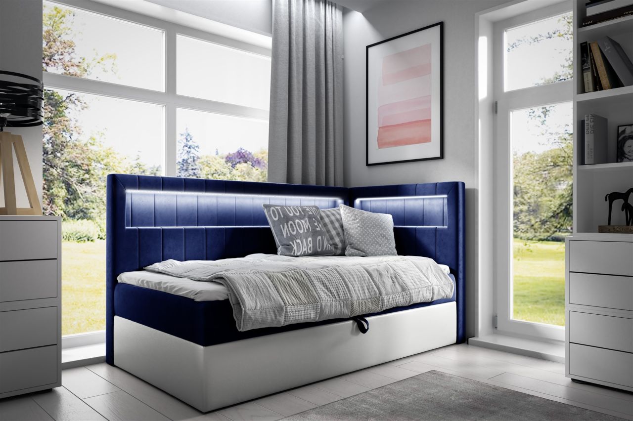 Boxspringbett Gästebett Kinderbett FABIAN Nr.3 80x200cm Weiss-Blau Seite Rechts Boxspringbett Gästebett Kinderbett FABIAN Nr.3 80x200cm Weiss-Blau Seite Rechts von Fun Möbel