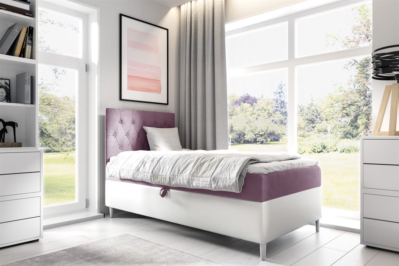 Boxspringbett Gästebett Kinderbett FINJA Nr.1 100x200cm Weiss-Rosa von Fun Möbel