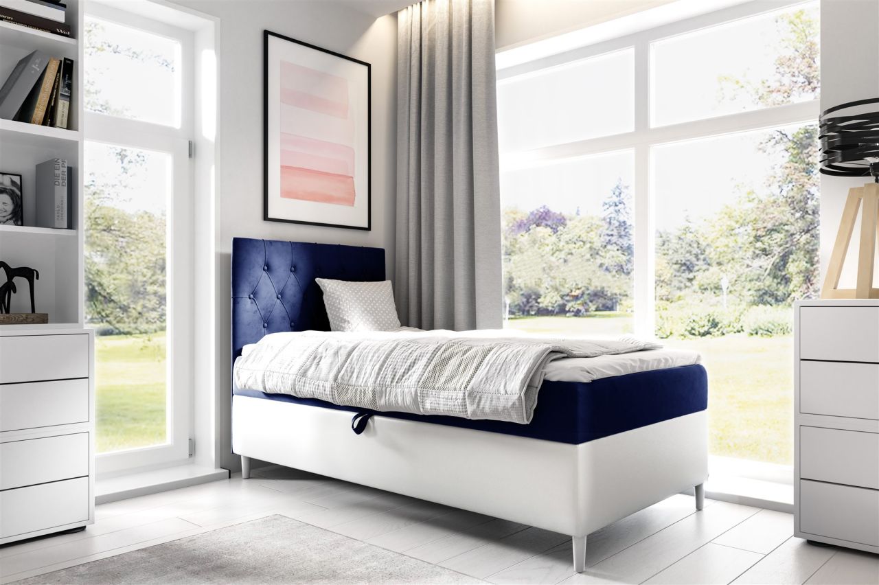 Boxspringbett Gästebett Kinderbett FINJA Nr.1 80x200cm Weiss-Blau von Fun Möbel