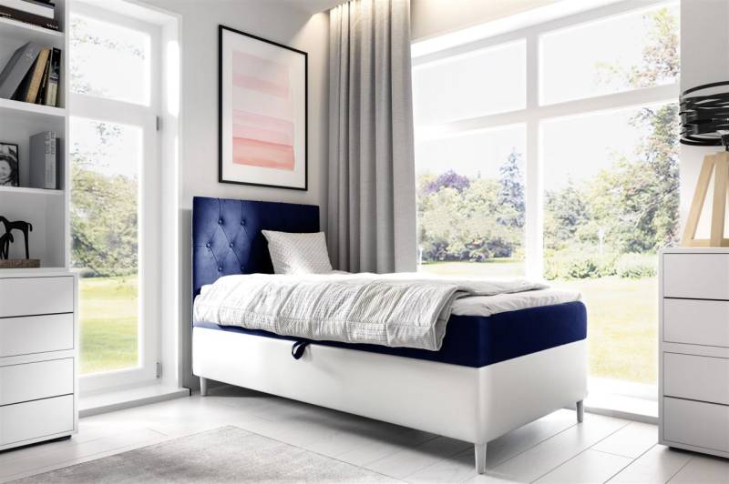 Boxspringbett Gästebett Kinderbett FINJA Nr.1 80x200cm Weiss-Blau von Fun Möbel