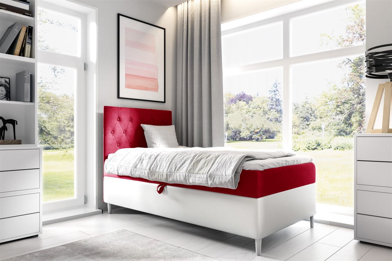 Boxspringbett Gästebett Kinderbett FINJA Nr.1 90x200cm Weiss-Rot Boxspringbett Gästebett Kinderbett FINJA Nr.1 90x200cm Weiss-Rot von Fun Möbel