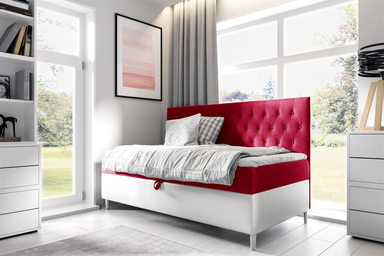 Boxspringbett Gästebett Kinderbett FINJA Nr.2 80x200cm Weiss-Rot von Fun Möbel