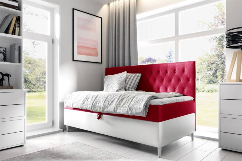 Boxspringbett Gästebett Kinderbett FINJA Nr.2 80x200cm Weiss-Rot von Fun Möbel