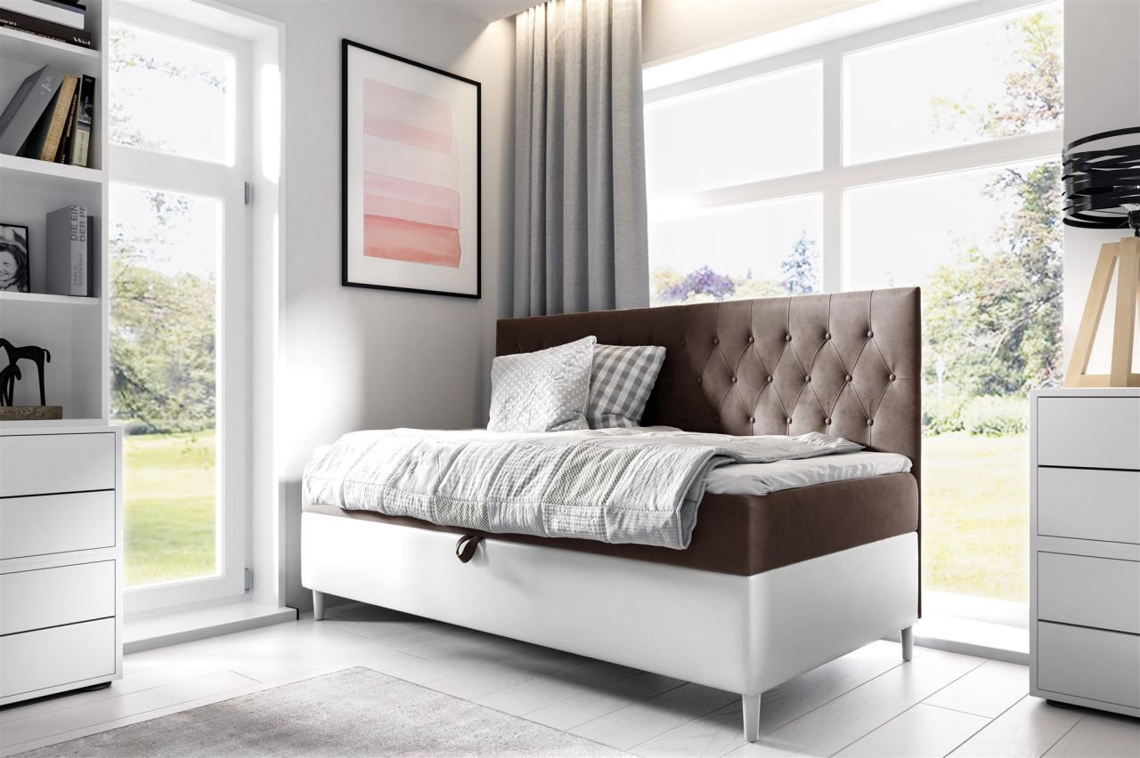 Boxspringbett Gästebett Kinderbett FINJA Nr.2 90x200cm Weiss-Braun von Fun Möbel