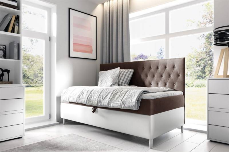 Boxspringbett Gästebett Kinderbett FINJA Nr.2 90x200cm Weiss-Braun von Fun Möbel