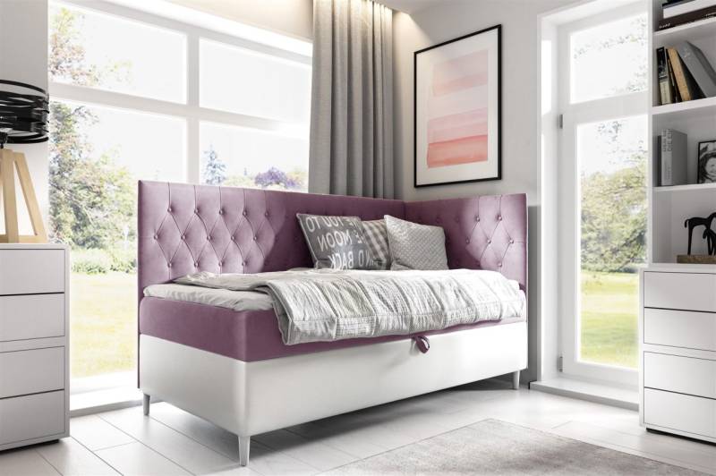 Boxspringbett Gästebett Kinderbett FINJA Nr.3 100x200cm Weiss-Rosa Seite Rechts Boxspringbett Gästebett Kinderbett FINJA Nr.3 100x200cm Weiss-Rosa Seite Rechts von Fun Möbel