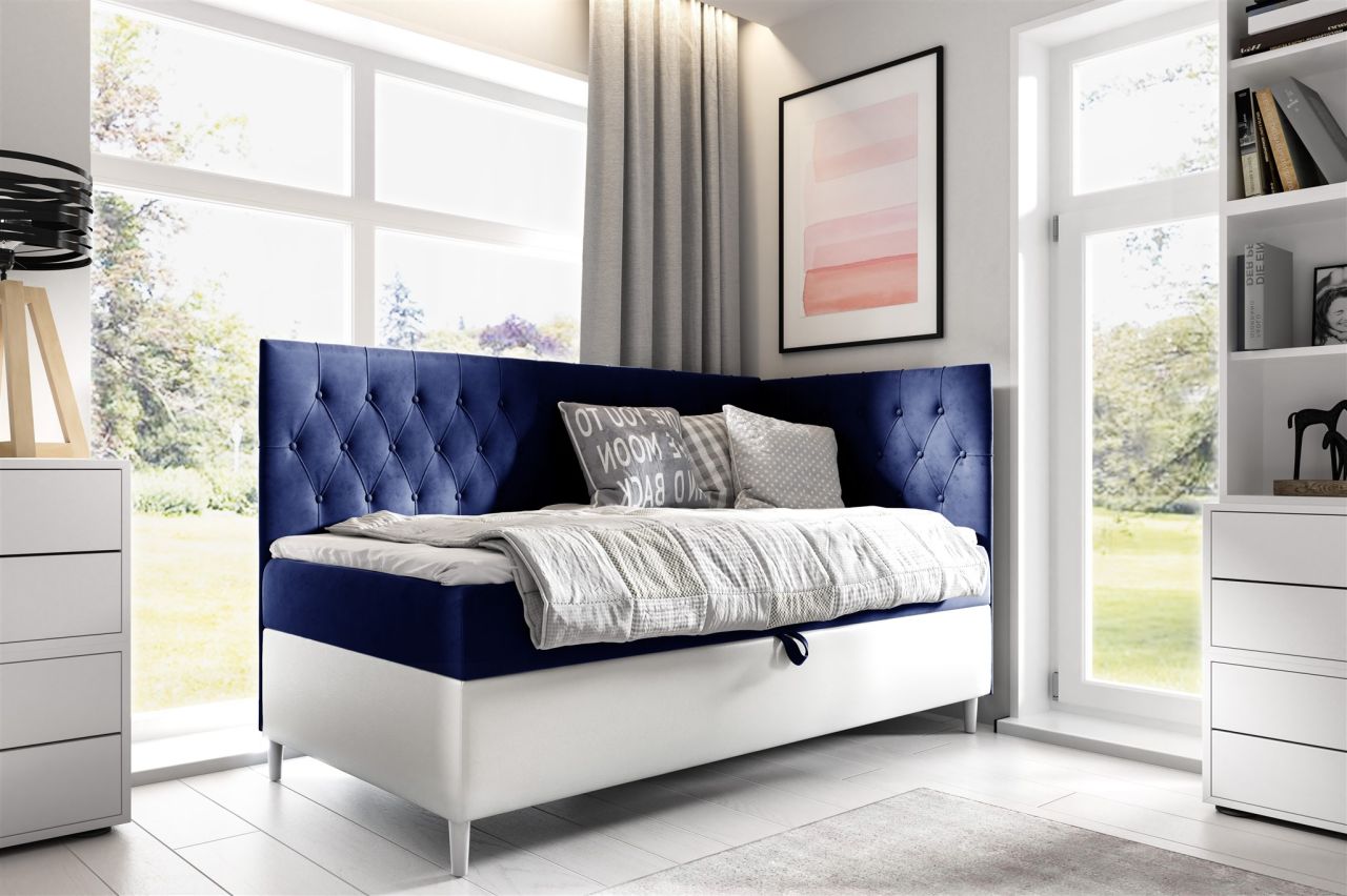 Boxspringbett Gästebett Kinderbett FINJA Nr.3 80x200cm Weiss-Blau Seite Rechts von Fun Möbel
