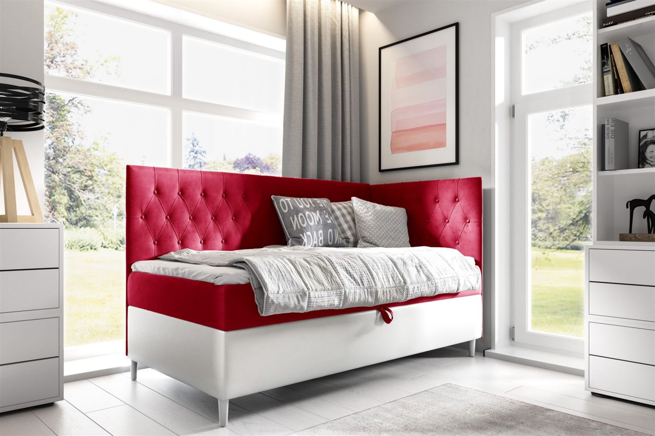 Boxspringbett Gästebett Kinderbett FINJA Nr.3 80x200cm Weiss-Rot Seite Rechts von Fun Möbel