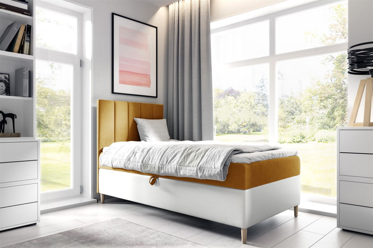 Boxspringbett Gästebett Kinderbett HELVI Nr.1 100x200cm Weiss-Gelb Boxspringbett Gästebett Kinderbett HELVI Nr.1 100x200cm Weiss-Gelb von Fun Möbel