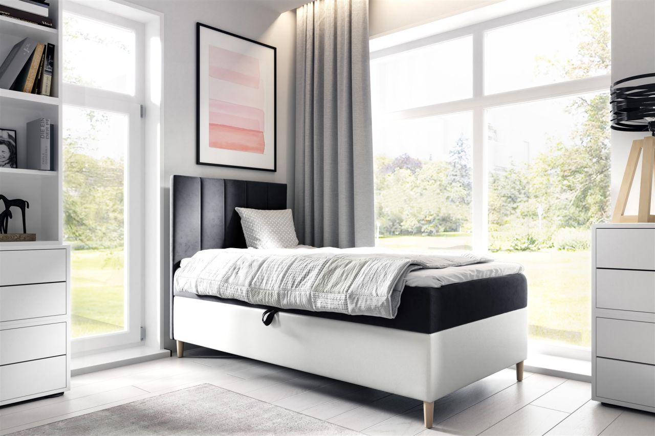 Boxspringbett Gästebett Kinderbett HELVI Nr.1 100x200cm Weiss-Schwarz von Fun Möbel