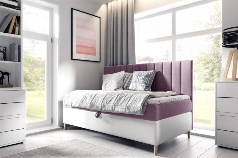 Boxspringbett Gästebett Kinderbett HELVI Nr.2 100x200cm Weiss-Rosa von Fun Möbel
