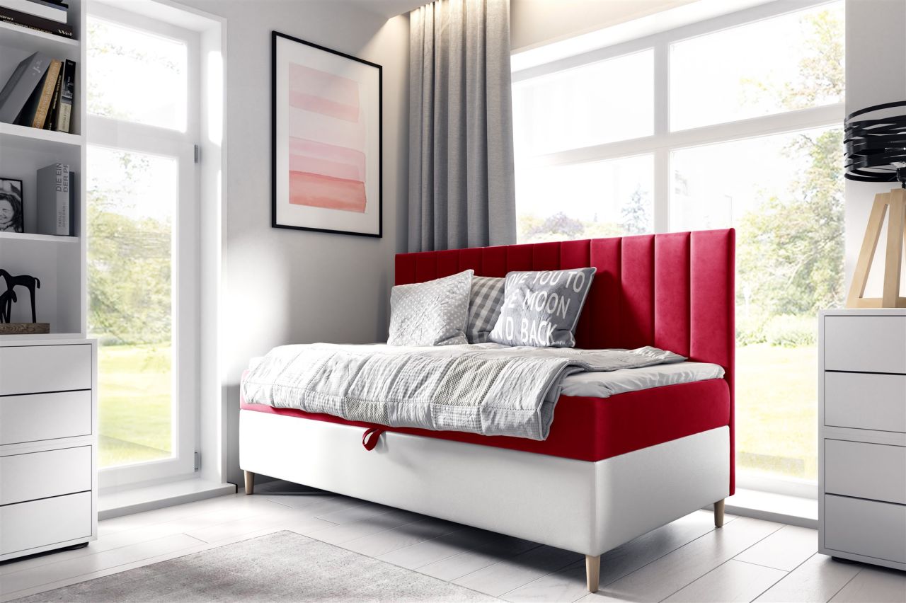 Boxspringbett Gästebett Kinderbett HELVI Nr.2 90x200cm Weiss-Rot Boxspringbett Gästebett Kinderbett HELVI Nr.2 90x200cm Weiss-Rot von Fun Möbel