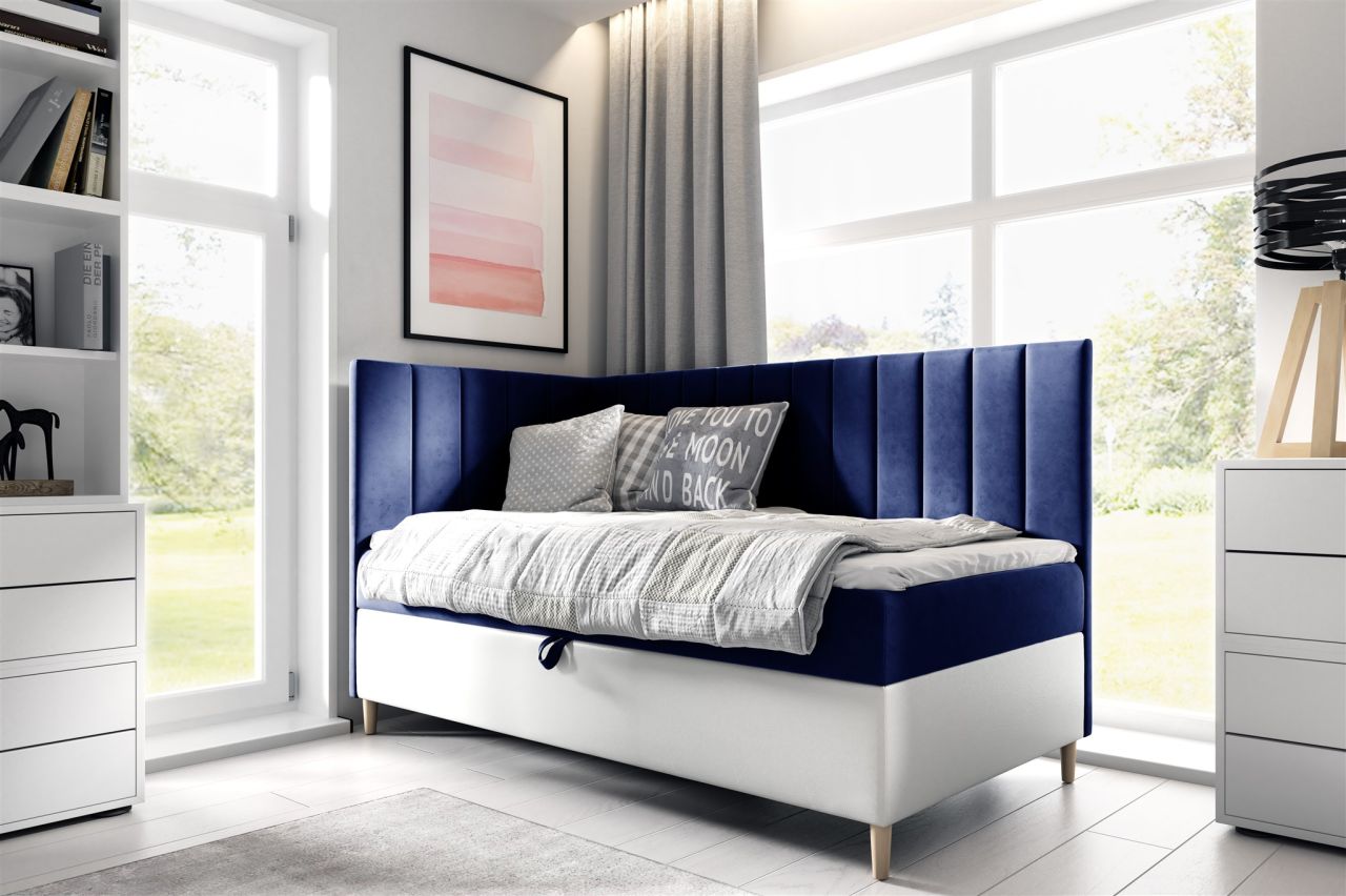Boxspringbett Gästebett Kinderbett HELVI Nr.3 80x200cm Weiss-Blau Seite Links Boxspringbett Gästebett Kinderbett HELVI Nr.3 80x200cm Weiss-Blau Seite Links von Fun Möbel