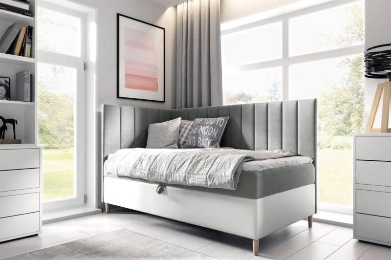 Boxspringbett Gästebett Kinderbett HELVI Nr.3 80x200cm Weiss-Grau Seite Links von Fun Möbel