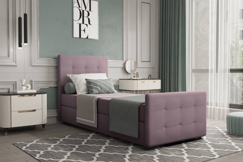 Boxspringbett Gästebett MARKOS 100x200cm Bettkasten Seite Links Stoff Violett von Fun Möbel