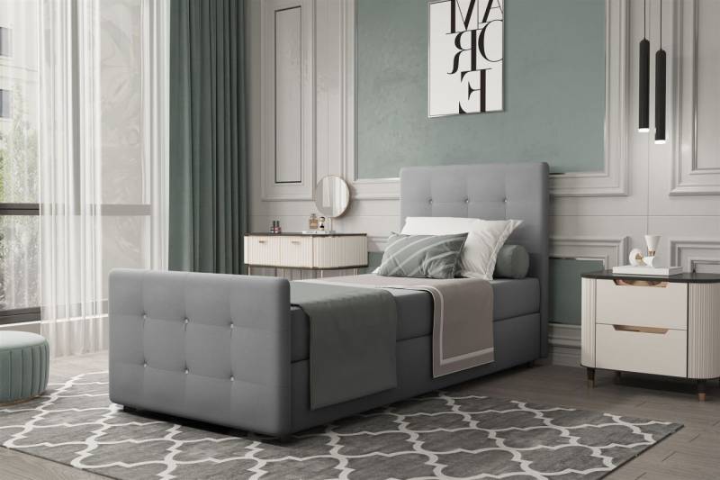 Boxspringbett Gästebett MARKOS 100x200cm Bettkasten Seite Rechts Stoff Grau Boxspringbett Gästebett MARKOS 100x200cm Bettkasten Seite Rechts Stoff Grau von Fun Möbel