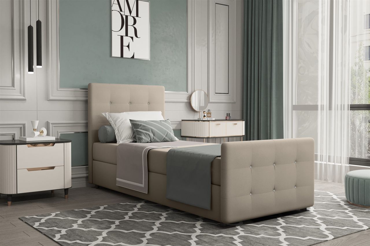 Boxspringbett Gästebett MARKOS 100x220cm Bettkasten Seite Links Stoff Beige von Fun Möbel