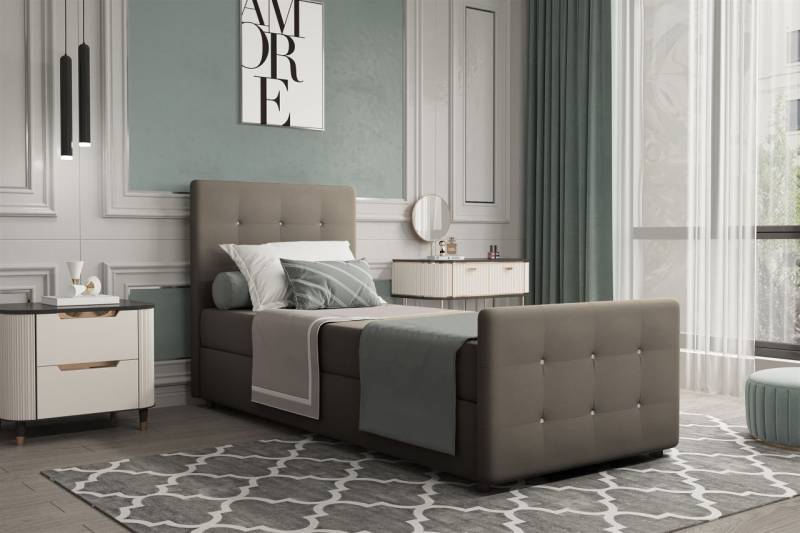 Boxspringbett Gästebett MARKOS 90x200cm Bettkasten Seite Links Stoff Taupe Boxspringbett Gästebett MARKOS 90x200cm Bettkasten Seite Links Stoff Taupe von Fun Möbel
