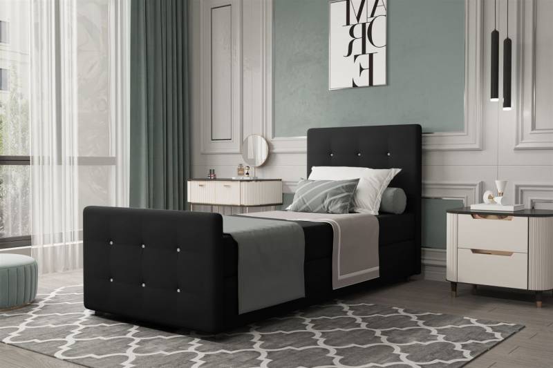 Boxspringbett Gästebett MARKOS 90x220cm Bettkasten Seite Rechts Stoff Schwarz von Fun Möbel