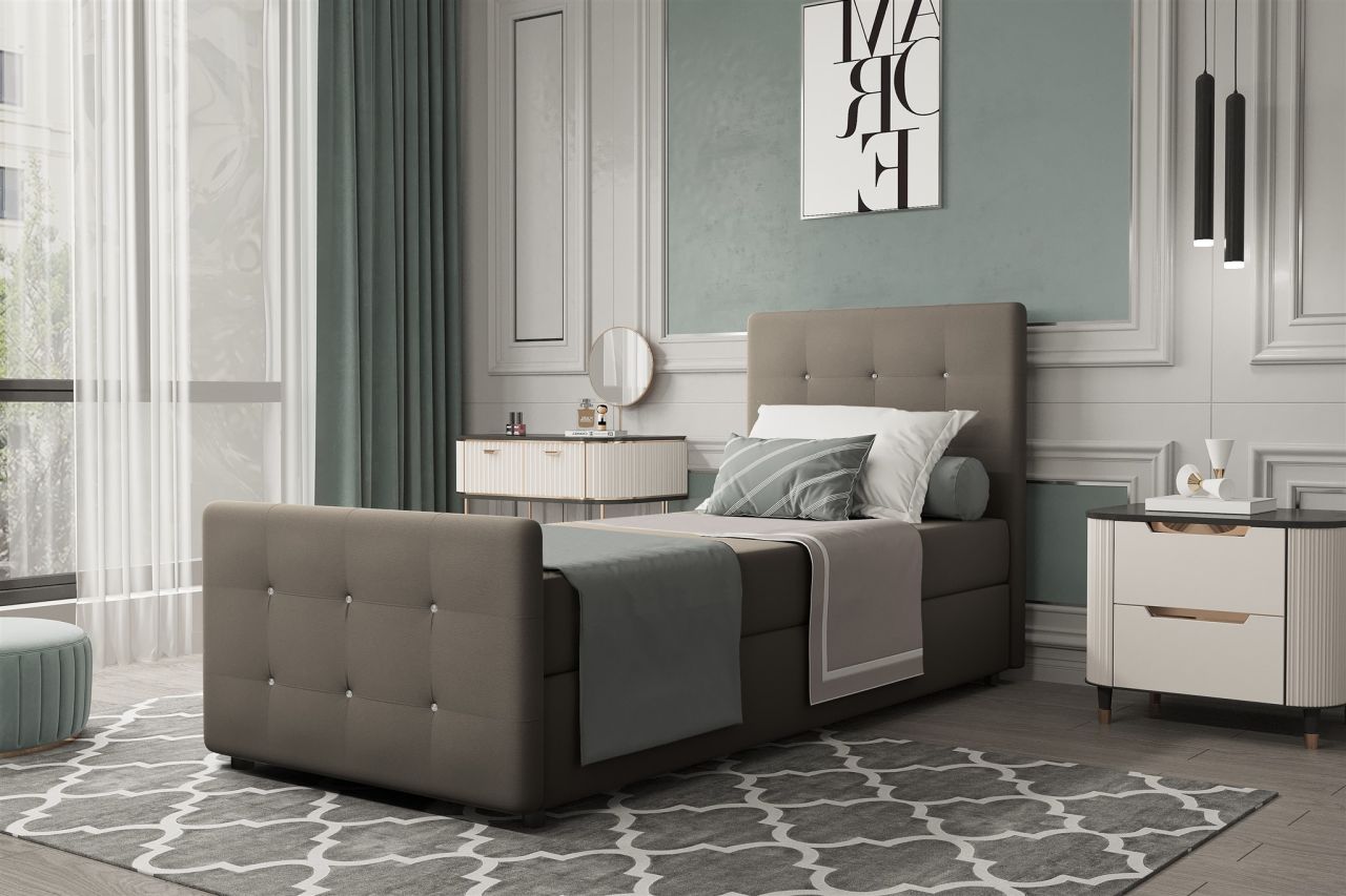 Boxspringbett Gästebett MARKOS 90x220cm Bettkasten Seite Rechts Stoff Taupe von Fun Möbel