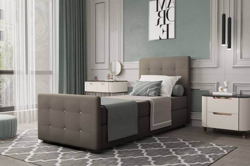 Boxspringbett Gästebett MARKOS 90x220cm Bettkasten Seite Rechts Stoff Taupe von Fun Möbel