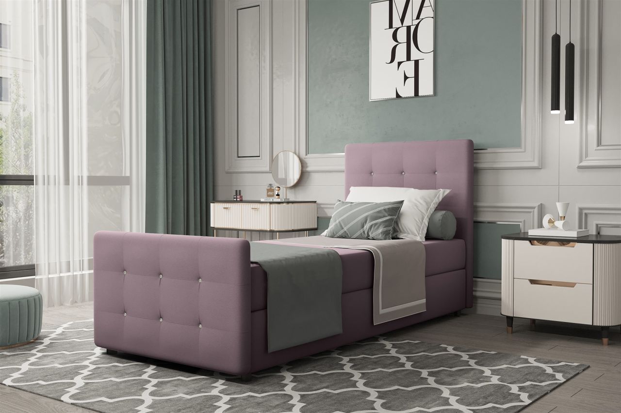 Boxspringbett Gästebett MARKOS 90x220cm Bettkasten Seite Rechts Stoff Violett von Fun Möbel