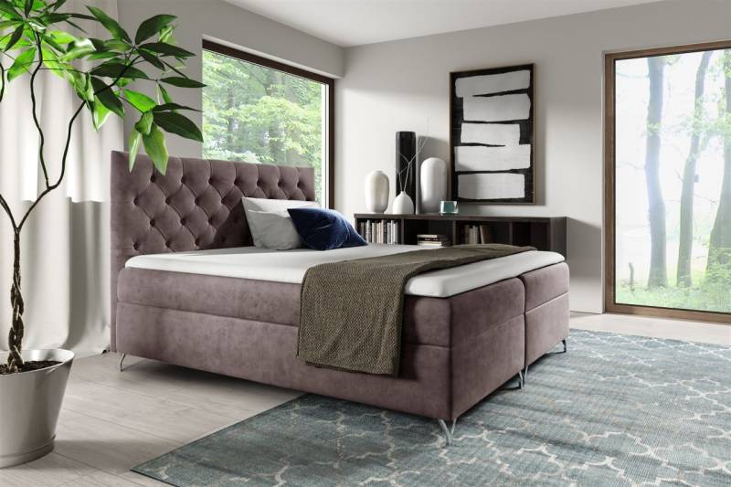 Boxspringbett Schlafzimmerbett AMBRE 180x200cm in Stoff Fresh Blassbraun von Fun Moebel