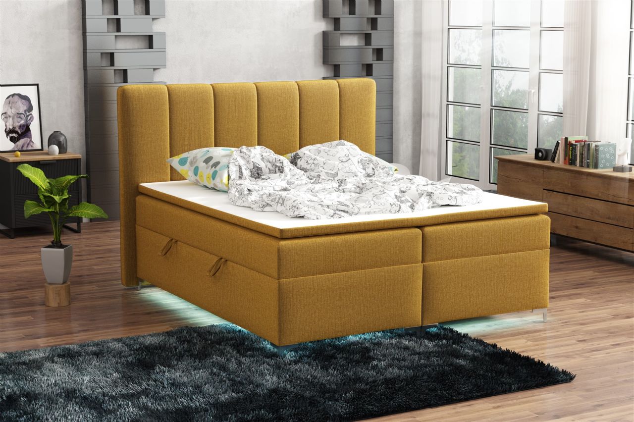 Boxspringbett Schlafzimmerbett ANGEL 140x200cm Stoff Monolith inkl.Bettkasten von Fun Moebel