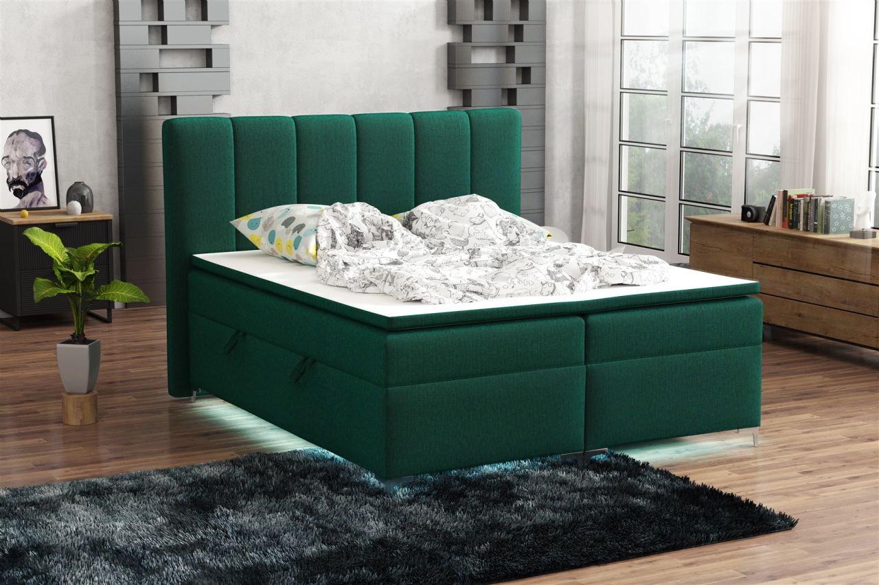 Boxspringbett Schlafzimmerbett ANGEL 140x200cm Stoff Monolith inkl.Bettkasten von Fun Moebel