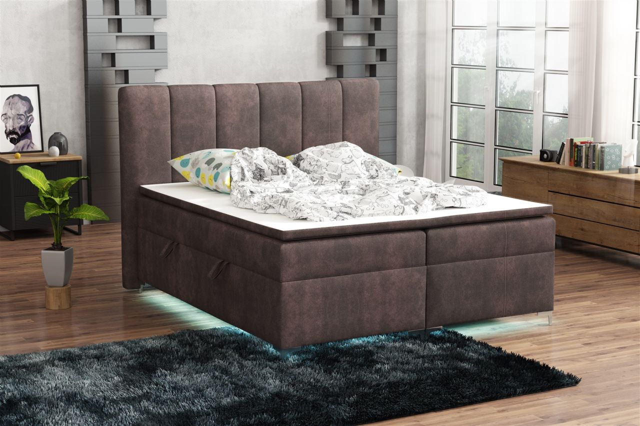 Boxspringbett Schlafzimmerbett ANGEL 140x200cm Stoff Preston inkl.Bettkasten von Fun Moebel