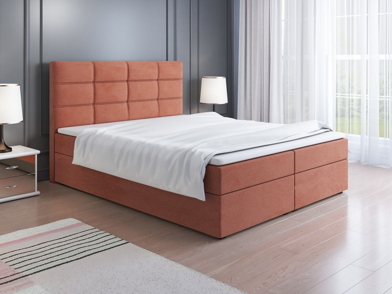 Boxspringbett Schlafzimmerbett ARNAU 140x200cm in Stoff Alcantara Lachs Boxspringbett Schlafzimmerbett ARNAU 140x200cm in Stoff Alcantara Lachs von Fun Möbel