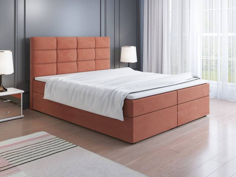 Boxspringbett Schlafzimmerbett ARNAU 140x200cm in Stoff Alcantara Lachs von Fun Möbel