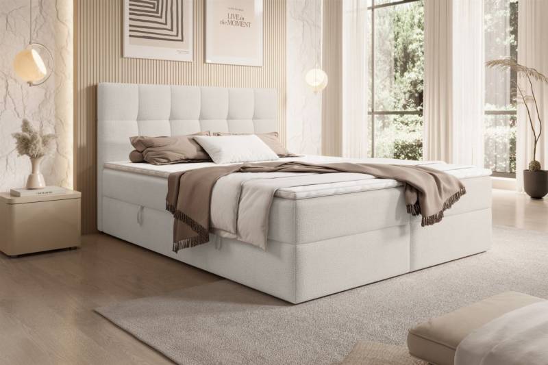 Boxspringbett Schlafzimmerbett ARTURO 180x200cm Stoff Freya Altweiß von Fun Möbel