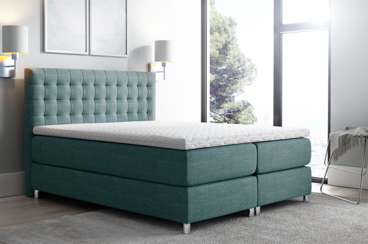 Boxspringbett Schlafzimmerbett Bett BAROS Stoff Aqua Marine 180x200cm von Fun-Möbel