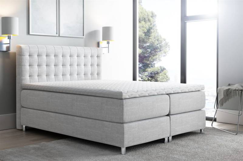 Boxspringbett Schlafzimmerbett Bett BAROS Stoff Hellgrau 120x200cm von Fun-Möbel