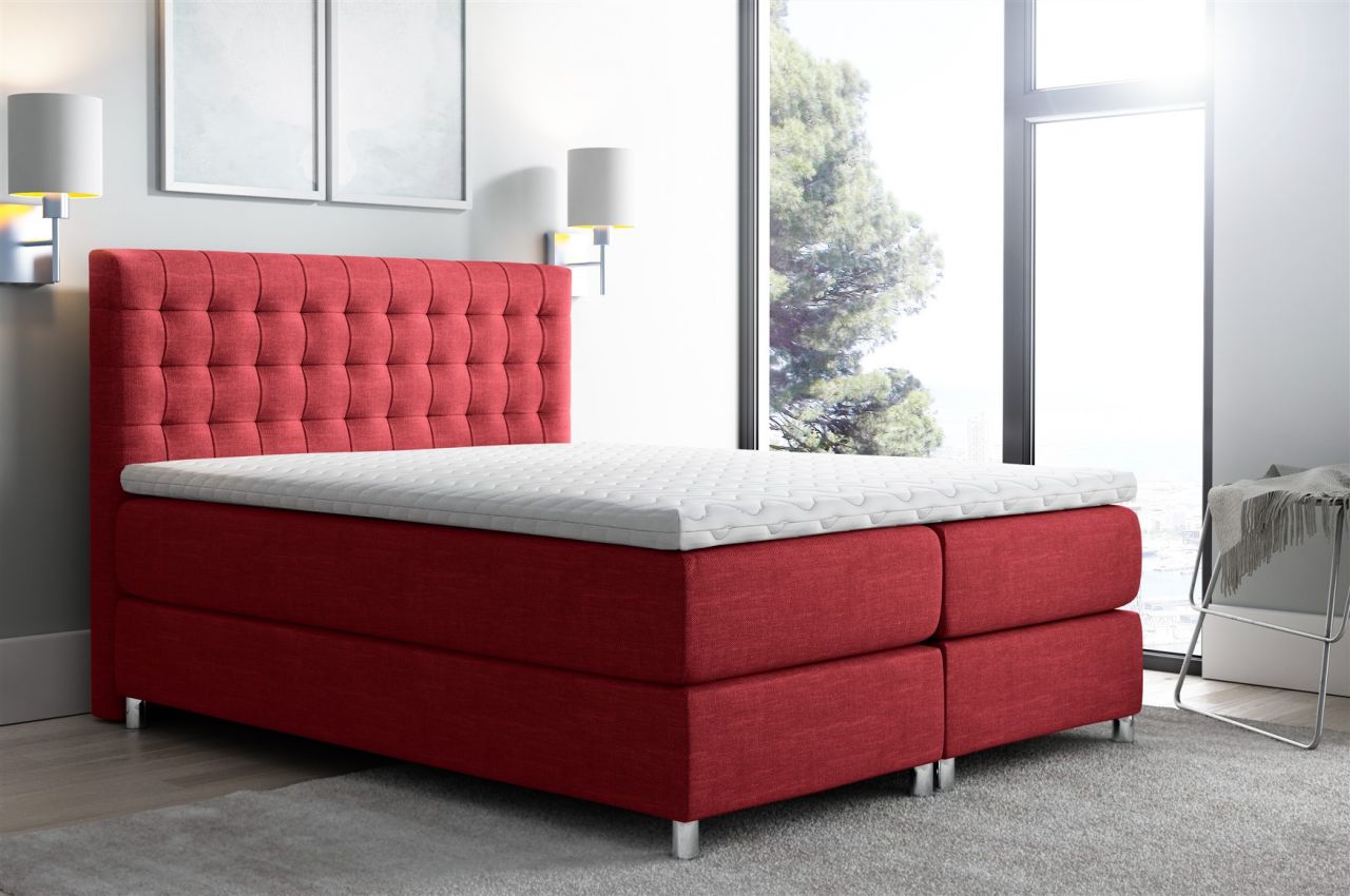 Boxspringbett Schlafzimmerbett Bett BAROS Stoff Rot 120x200cm von Fun-Möbel