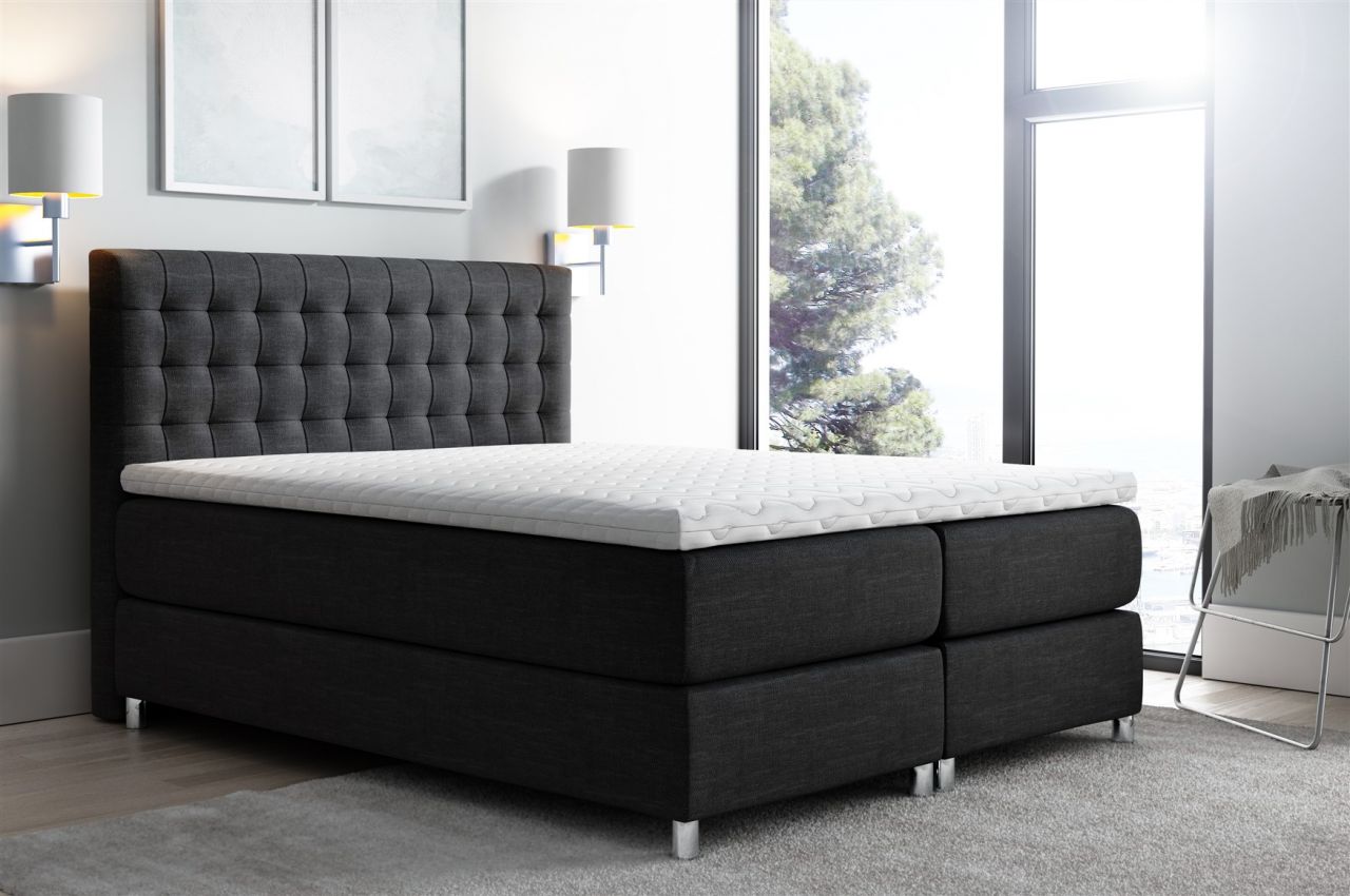 Boxspringbett Schlafzimmerbett Bett BAROS Stoff Schwarz 140x200cm von Fun-Möbel