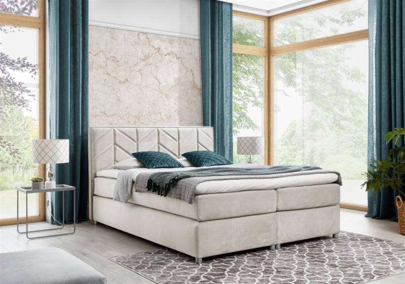 Boxspringbett Schlafzimmerbett Bett BARTOLO DELUX Stoff Beige 160x200cm von Fun-Möbel