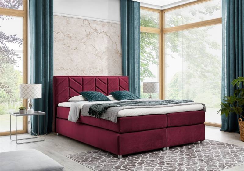 Boxspringbett Schlafzimmerbett Bett BARTOLO DELUX Stoff Bordeaux 180x200cm von Fun-Möbel